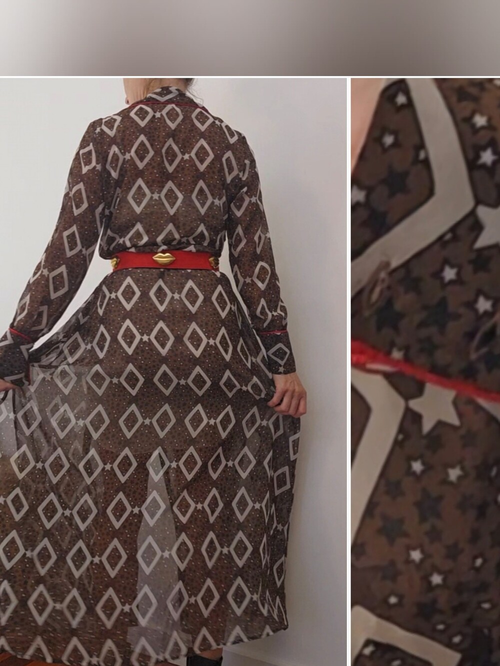 Cristina Gavioli ITALY Iconic Cocoa Brown Western Star Print Dress Or Duster S - Picture 8 of 11